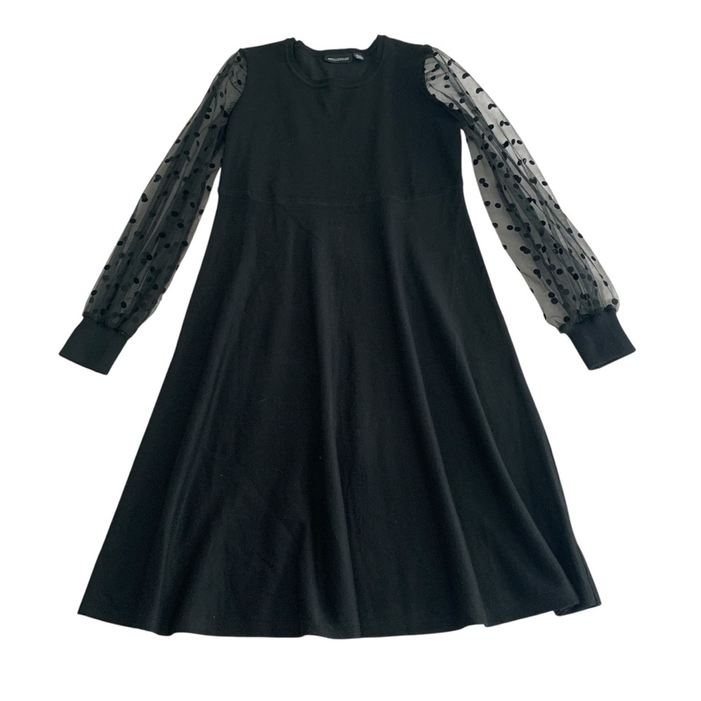 Nina Leonard Black Polka Dot Mesh Sleeve Dress
